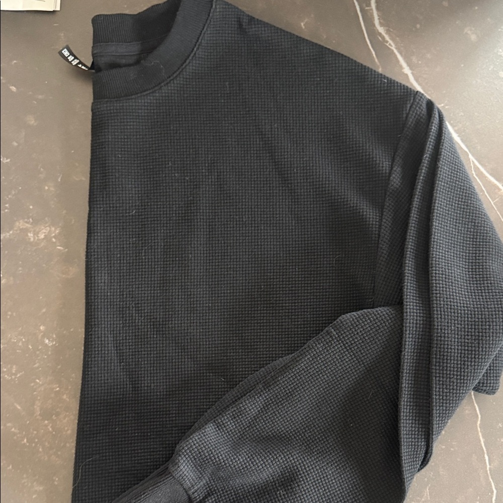 Set Black Waffle Knit Crewneck Sweatshirt. Waffle Knit pants included.